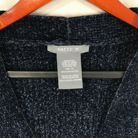 Matty M Sweater Women's XL Blue Open Front Cardigan Chenille Ribbed Pockets Cozy - Picture 6 of 13